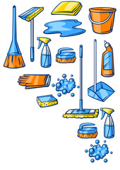 Background with cleaning items. Housekeeping illustration for service and advertising. - 767722384