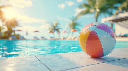 Fototapeta na wymiar inviting tropical pool scene with a vibrant beach ball in sunlight