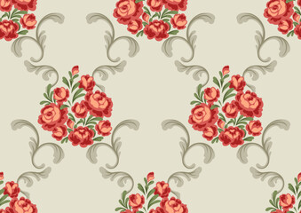 Pattern with baroque flowers. Beautiful decorative vintage plants and leaves. - 767722774