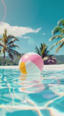 colorful beach ball by the poolside on a bright sunny summer day