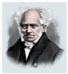 vector colored old engraving portrait of famous philosopher Artur Schopenhauer. Engraving is from Meyers Lexicon published 1914 in Leipzig