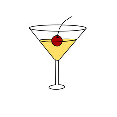 A glass of martini with a cherry on top