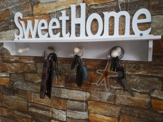 sweet home word from wood place Vehicle and home key chains hanging