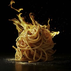 spaghetti on a black background