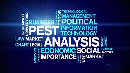 Pest Analysis animated word cloud;text design animation tag kinetic typography seamless loop.