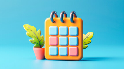 Colorful Calendar Icon with Plant on Blue Background.