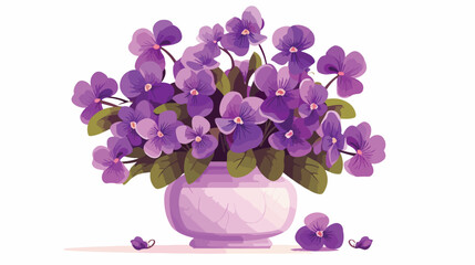 Vase of Violets Flat vector isolated on white background