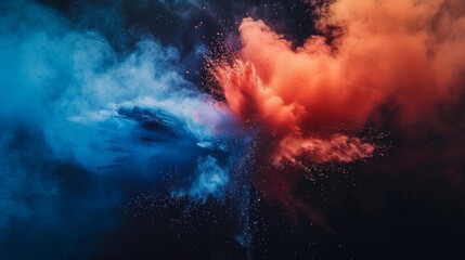Explosive Color Clash in Blue and Red Smoke