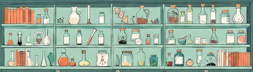 Curiosity Cabinet Collection: Displaying a Diverse Array of Scientific Discoveries - obrazy, fototapety, plakaty