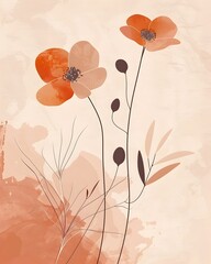 Minimalist Floral Boho Style in Pastel and Amber Tones for a Journal Cover