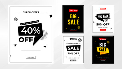 Discount Sale labels set vector template. sale banner set, big sale, final sale background. Discount Promotion marketing poster design for web and Social.