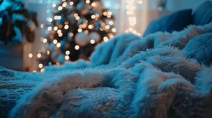 Cozy Holiday Decor with Christmas Lights - obrazy, fototapety, plakaty
