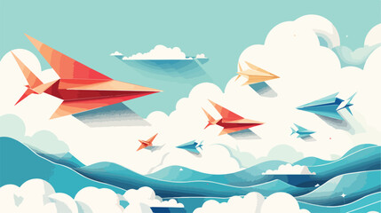 Vector illustration of paper airplanes holiday  - obrazy, fototapety, plakaty