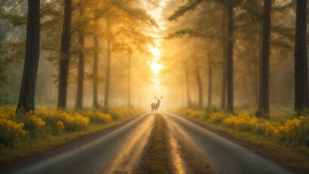 Deers in the Forest, Magnificent landscape, nature and forest image.