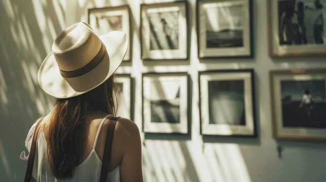 Woman Admiring Photos at Art Gallery