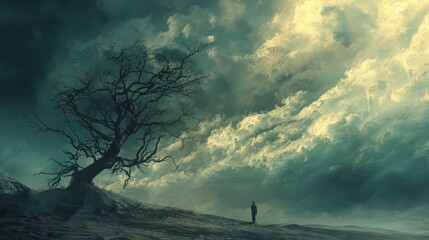  A dreamlike scene of a person lost in a desolate