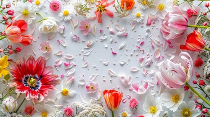 Assorted Flowers and Petals on White Background