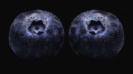 two blueberries on an isolated black background