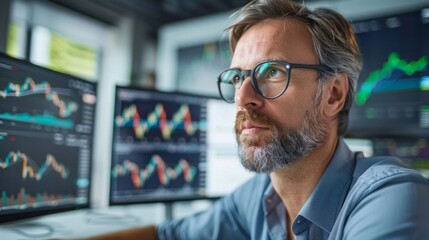 Fototapeta premium Focused Trader Analyzing Stock Market Charts