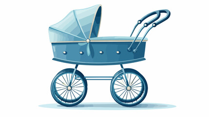 Fototapeta na wymiar Vintage Blue Baby Stroller Flat vector isolated on white