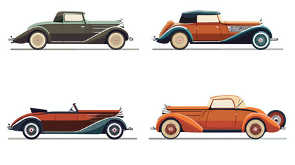 Vintage Cars Flat vector isolated on white background