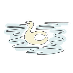 Continuous line swimming ring, single line sketch, one continuous line drawing. Inflatable rubber duck