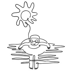 Continuous line child with swimming ring, single line sketch, one continuous line drawing.