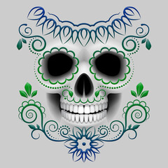 Elegant flowers sugar skull design. Catrina style. Day of the Dead. Halloween illustration.