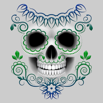 Elegant flowers sugar skull design. Catrina style. Day of the Dead. Halloween illustration.