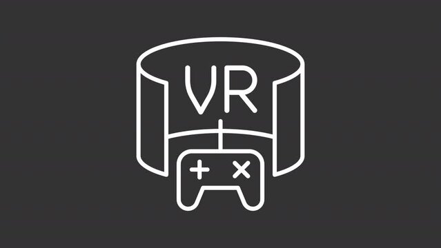 VR game white line animation. Game controller animated icon. Immersive experience. Three dimensional game. Black illustration on white background. HD video with alpha channel. Motion graphic