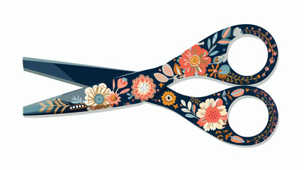 Vintage Floral Scissors Flat vector isolated on white