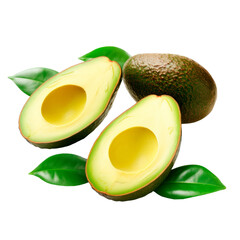 Slices of delicious fresh avocado. Isolated on transparent background.