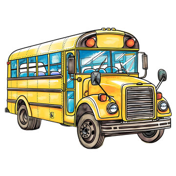 Cute cartoon student bus clip art on transparent background PNG