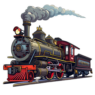 Cute cartoon steam locomotive clip art on transparent background PNG