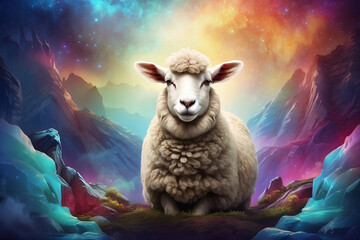 sheep on colorful fantasy background