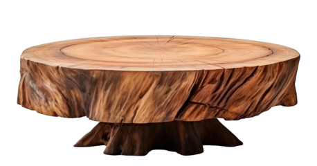 Кustic natural wood round coffee table, cut out