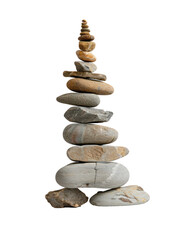 Fototapeta na wymiar A stone tower of 12 pebbles without on transparency background PNG 