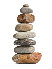 Fototapeta na wymiar A stone tower of 12 pebbles without on transparency background PNG 