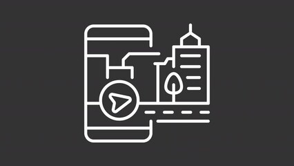 AR navigation white line animation. Smartphone app animated icon. Interactive map. Wayfinding solution. Black illustration on white background. HD video with alpha channel. Motion graphic - Powered by Adobe