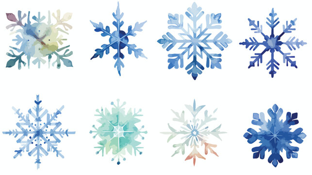 Watercolor Snowflakes Flat vector isolated on white background