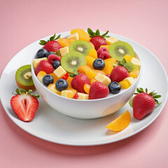 fruit salad in a plate,   colorful background
