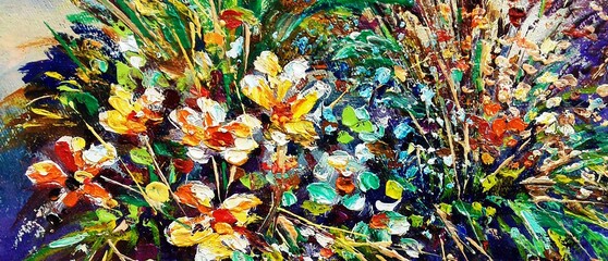 Fototapeta na wymiar Original oil painting abstract color petal flower 