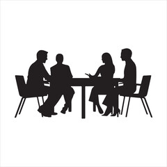 Business meeting and teamwork silhouette clipart black and white
