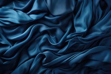 crumbled silk material viewed from above in shades of dark and light indigo blue on a black background