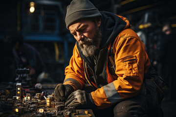 The man works in the workshop