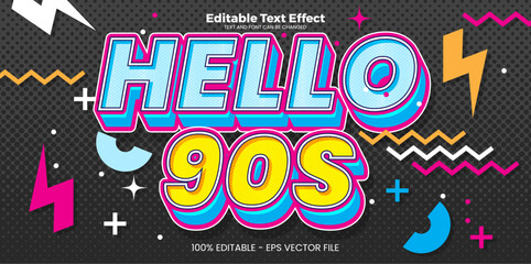 Hello 90s Editable text effect in memphis trend style