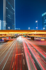Busy traffic road with city skyline in Shanghai