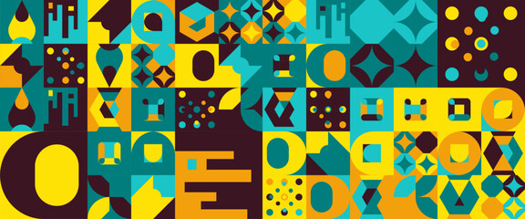 Colorful abstract geometric mosaic banner design with simple shapes. For presentation background, banner, background, poster, certificate, annual report, cover