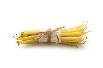 Bunch of flat runner bean pods heap isolated on white background. .