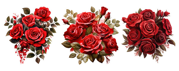 Red roses bouquet composition with red roses, PNG transparent background - obrazy, fototapety, plakaty